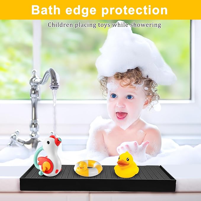 Silicone Sink Edge Protectors - Multifunction Accessories, Splash Guard & Draining Mat for Kitchen, Bathroom Sink, Steel, Granite, Quartz Countertops (Black, 4 * 14in)