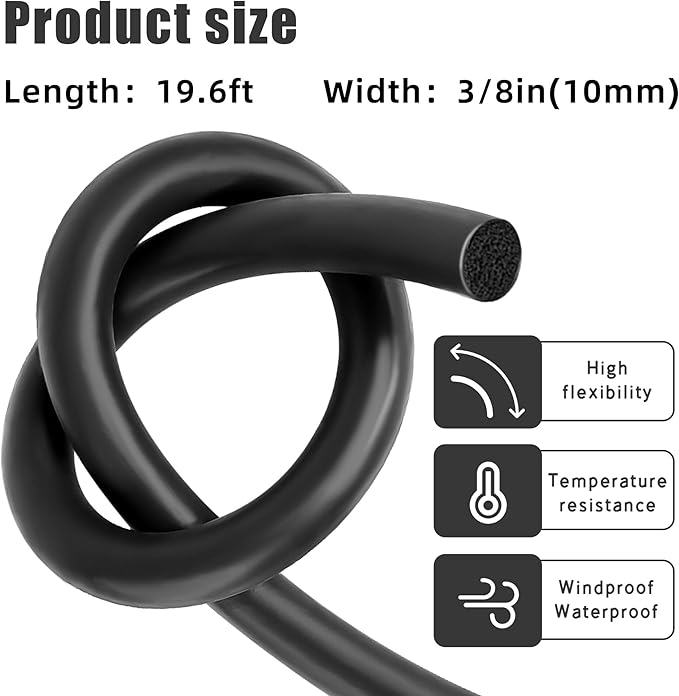 Backer Rod 3/8 Inch,Black Foam Caulk Saver for Gaps and Weather Stripping Door Seal, 20 Ft Concrete Expansion Joint Filler