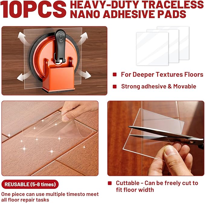Floor Gap Fixer Tool Kit with 2 Rubber Mallets, 10 Reusable Sticky Pads, Suction Cup Laminate Flooring Tool for Fix Gaps, Heavy Duty Laminate Floor Gap Repair Kit for Vinyl Plank & Hardwood Floor