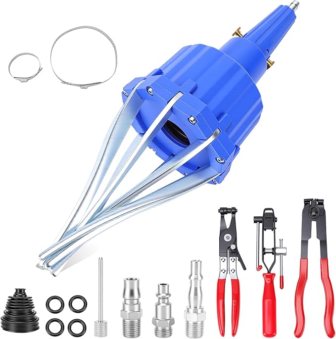 Pneumatic CV Boot Expander Spreader Tool Kit, Installation Removal Repair Kit with 3 Clamp Pliers 15 Pairs Hose Clamp, Universal CV Joint Boot Tool Compatible with ATV UTV (Blue)
