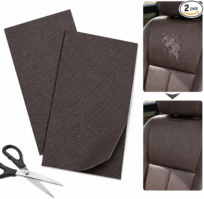 2PCS 8×4 Inch PU Leather Patch for Car Seat Repair, Self-Adhesive Leather Repair Patch Tape for Vinyl Leather Upholstery, Car Seat Furniture Repair Kit (Light Coffee)