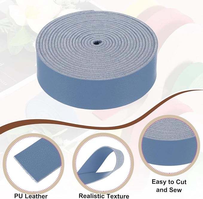 MECCANIXITY Faux Leather Strap, 1" Width x 98" Long Grained Leather Belt Strip Trim Roll for DIY Craft Projects, Pet Collars, Traction Ropes, Bag Straps, Hobby Workshop (Blue)