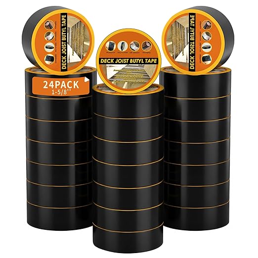 24 Pack Joist Tape for Decking 1-5/8" x 50', Weather-Resistant,Waterproof Seal Antiseptic Butyl Tape,Self-Adhesive Flashing Joist Tape for Wood Decks Beams Roof