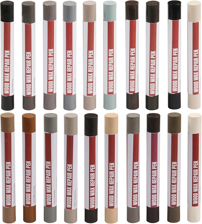 Wood Filler Sticks，20 Colors Wood Repair Wax Crayons Furniture Markers Touch up for Repairing Scratches, Scuffs, Cracks, Dings and Holes in Wood Floors, Cabinets, Furniture (Gray Series)