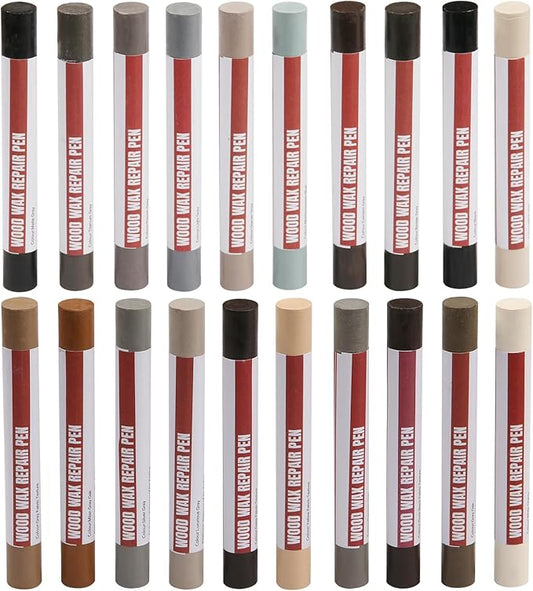 Wood Filler Sticks，20 Colors Wood Repair Wax Crayons Furniture Markers Touch up for Repairing Scratches, Scuffs, Cracks, Dings and Holes in Wood Floors, Cabinets, Furniture (Gray Series)