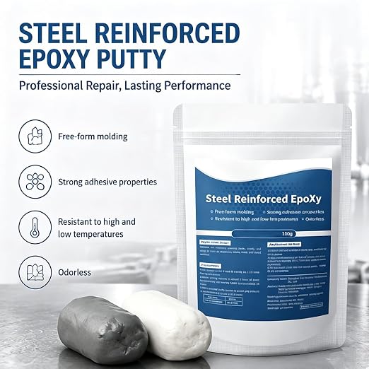 Steel Reinforced Epoxy Putty,High-Strength Multi-Purpose Repair Clay,Waterproof Resin Reinforced Wrap,Iron Clays for Cracks, Joints and Pipe Maintenance (1pcs)
