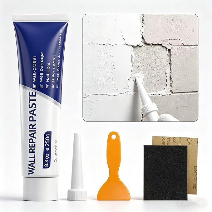 Wall Repair Paste，Drywall Patch Repair Kit with Scraper | Instant Wall Hole Filler & Crack Repair Paste | Quick Fix Sol for Drywall, Tile Gaps, Nail Holes & Small Damage | Drywall Repair Kit