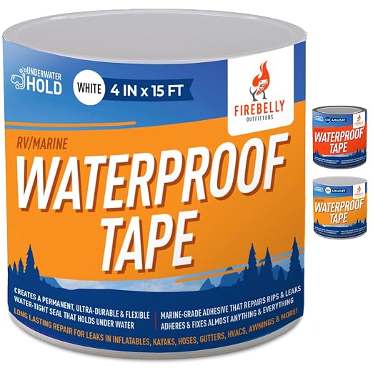 Firebelly Outfitters Heavy Duty Waterproof Tape for Leaks – All-Weather Sealant for Outdoor & Indoor Repairs – Marine Grade, Weatherproof, Strong Adhesive for Pools, Roofs, Plumbing, and More (White)