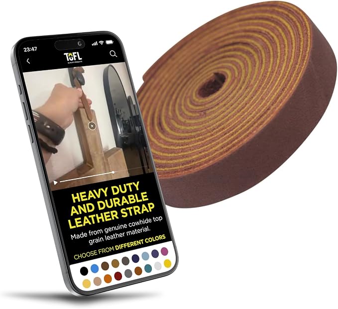 TOFL Genuine Leather Strap, Top Grain Cowhide Craft Strip – Burgundy | 72" L x 3/8" W x 1/8" Thick | Suede Backing | Leather Craft Supplies | Easy to Cut & Stitch | DIY Projects & Repairs | 7–8 oz