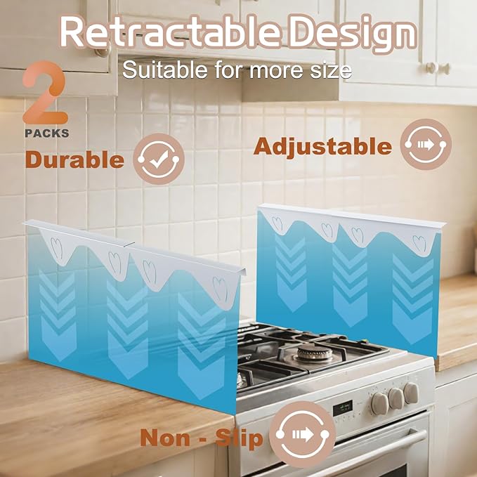 Stainless Steel Stove Gap Covers, 2 Pack Extendable Stove Gap Filler 13.8"-27.5", 0.79" Wide, Deep-Lock Heart Clips, Heat Resistant Range Trim Kit for Kitchen Counter Gaps, White