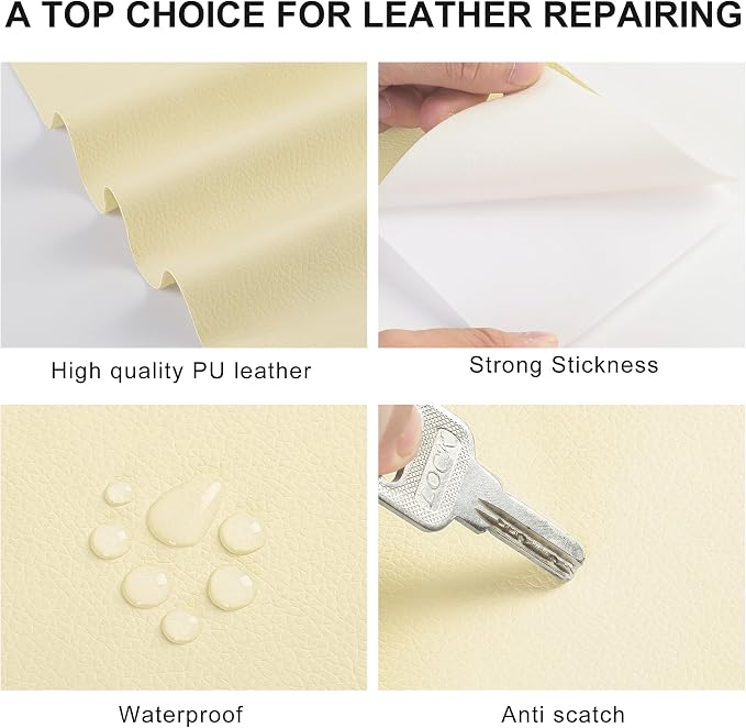 YAFLC Leather Repair Patch for Furniture, 4" x 63" Self Adhesive Leather Repair Kit Vinyl Repair Tape for Car Seat Sofa Jackets Couches Chair Light Yellowish