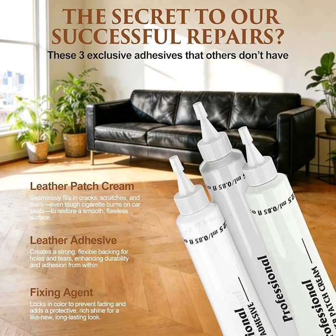 Black Leather Repair Kit for Furniture, Vinyl Repair Kit with Super Easy Instructions to Match Any Color, Restore Any Glossy Leather Surface, Car Seats, Sofa, Jacket, and Purse