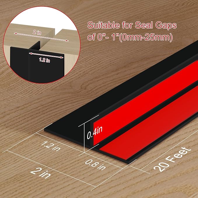 T-Shaped Silicone Seal Strip for Door & Windows, 20Ft Weatherproof Draft Stopper, Gap Seal for Door Sides (Black)