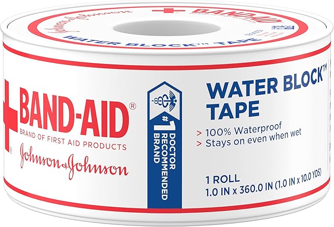 Band-Aid Waterproof Tape Roll, 1 in by 10 yd | Self-Adhesive | Pack of 5 | Secures Bandages | Water Block