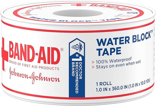 Band-Aid Waterproof Tape Roll, 1 in by 10 yd | Self-Adhesive | Pack of 5 | Secures Bandages | Water Block