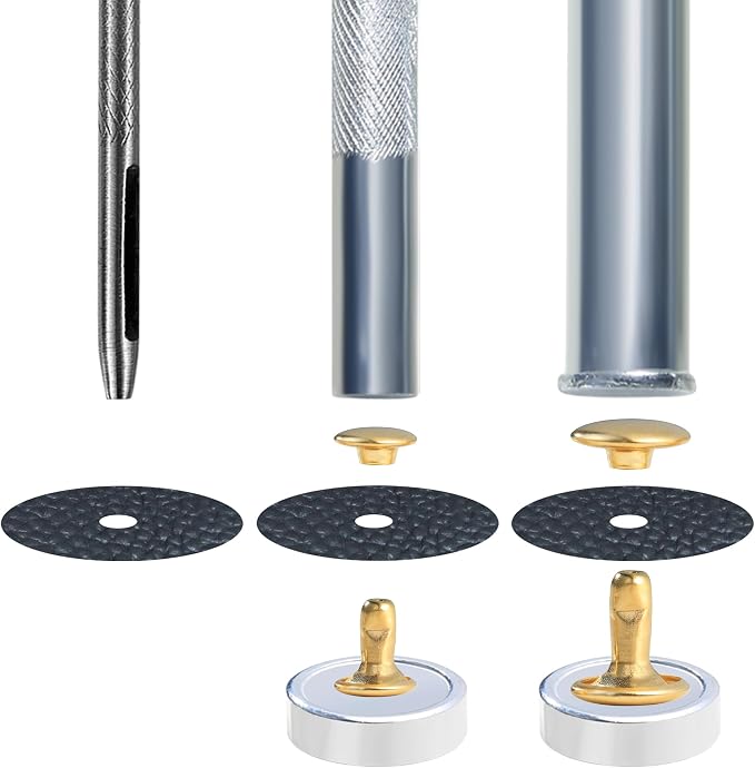 YORANYO 340 Sets Leather Rivets Kit Mixed Sizes Rivets for Leather Double Cap Rivets Studs for Clothing Fabric with Leather Crafting Rivet Tool for Repair Decorate Clothes Shoes Bags Belts (Gold)