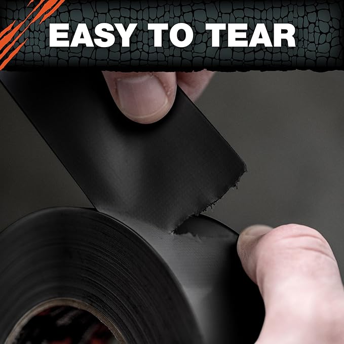 T-REX Tape Heavy Duty Duct Tape with UV Resistant & Waterproof Backing for Ferociously Strong Repairs, 1.88" x 50 yd, Black, 1 Roll