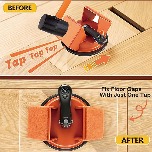 Floor Gap Fixer Tool,2026 Upgrade Heavy Duty 45°Floor Gap Fixer Suction Cup Tool with 10pcs Sticky Pads,Rubber Mallet & Slot Cutter for Laminate Vinyl Flooring Tools(Orange)