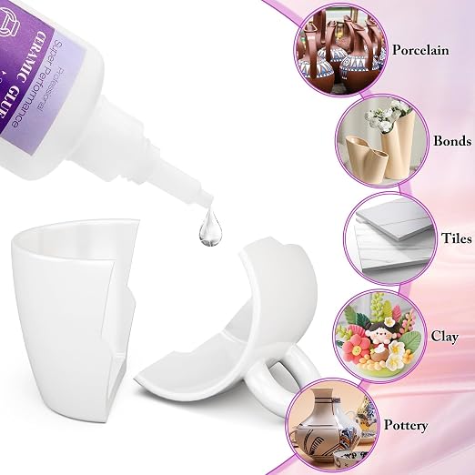50g Ceramic Glue with Nozzle, Instant Strong Adhesive Glue Fast Drying Super Glue Gel for Porcelain Pottery Repair Bonding Ceramic Clay Vase Tiles DIY Crafts