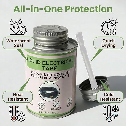 Wire Equipment Repair Liquid Electrical Tape 5.29OZ (150ml) Insulating Glue Quick-Drying Waterproof & High Temperature Resistant Liquid Wire Insulation Rubber with Brush Cap for Wires, Cables