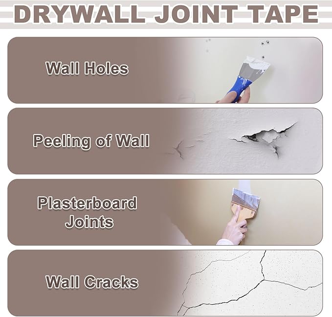 uxcell Drywall Joint Tape, 2" x 492Ft Waterproof Crack Repair Tape, Wall Patch Repair Fabric Roll for Seam Concrete, Wall Sheetrock, Ceiling Crack, White