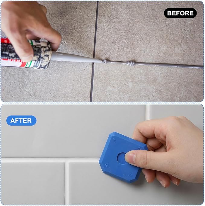 10 Pcs Plastic Caulking Tool Set, Caulk Tool Sealant Finishing Kit, Multi-Edge Applicator Smoother, Caulk Remover Grout Scraper, Reusable for Kitchen Bathroom Tile Floor Window Sink Sealing (Blue)