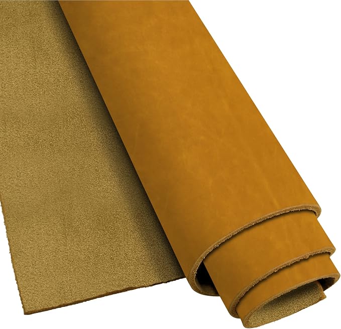 ELW Crazy Horse Leather 5-6 OZ (2-2.4mm) | Tobacco Brown | Pre-Cut 8"x12" 2PCS | Full Grain Cowhide Handmade Leather for DIY, Crafts, Sheaths, Sewing, Workshop