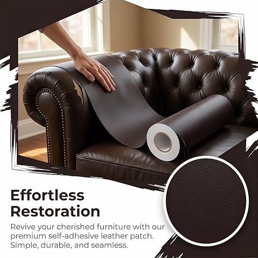 Leather Repair Patch, Leather Repair Tape, Repair Patch Self Adhesive Waterproof, Vinyl Repair Tape, for Couches, Car Seats, Chairs, Furniture (Dark Brown, 24 x 54 Inch)