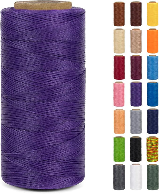 0.8mm Waxed Thread for Leather Sewing, 284 Yards, 150D Flat Wax String, Waxed Cord for Bracelet Making, Bookbinding, Shoe Repairing, Leather Projects, DIY Crafts (Dark Purple)