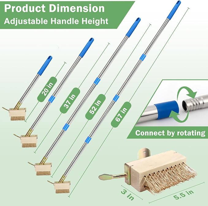 Crack Weeder, Moss Remover Tool, Manual Crevice Weeding Tool, Weed Puller Tool with 67-inch Long Handle for Deck, Paver, Patio, Walkway, Driveway - 2 Brush Heads 2026V