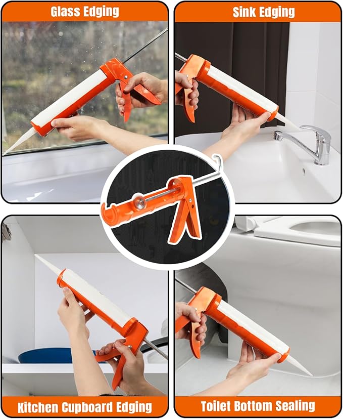 Holothurian Caulking Gun, Caulk Gun No Drip,Sealant Finishing Tool Grout Scraper for Kitchen Bathroom Window Sink Joint, 1/10 Gallon Cartridge, 10:1 Thrust Ratio, Orange, 2 Packs
