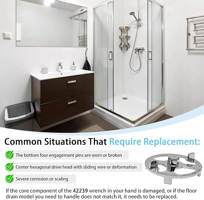 42239 Shower Drain Wrench Compatible with No-Caulk Shower Drains, Drain Pipe Kit
