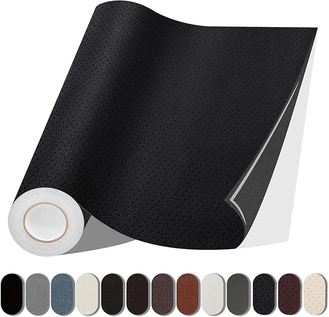 Leather Repair Patch, 17X158 Inch Breathable Perforated Self Adhesive Leather Repair Tape, Large Vinyl Patch Kits for Couch, Furniture, Sofa, Car Seat, Office Chairs （Black, 17X158 Inch）