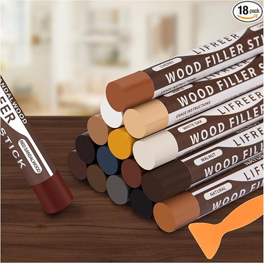 Wood Filler Sticks,16 Colors Wood Crayons for Scratches, Scuffs, Cracks, Stains and Holes, Furniture Wax Crayons Pen for Touch Up Furniture, Floors, Cabinets, Tables, and Doors