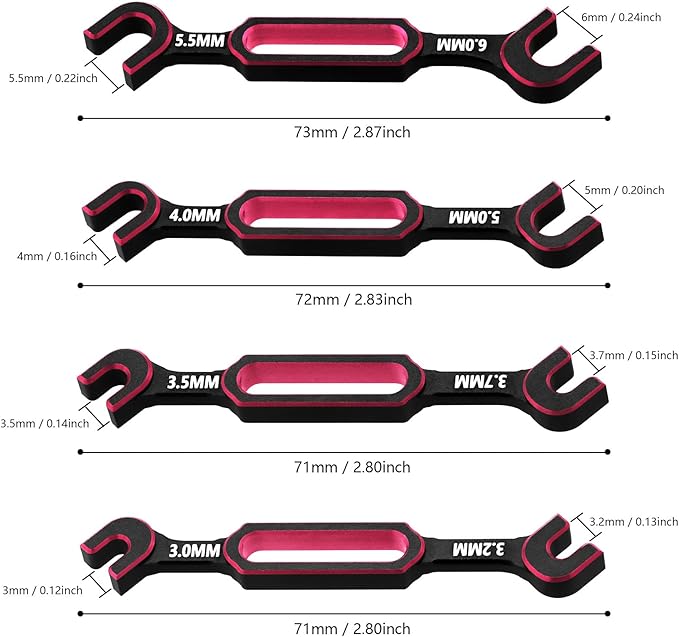 4PCS RC Wrench 3.0/3.2/3.5/3.7/4.0/5.0/5.5/6.0mm Turnbuckle Nut Ball Joint Remover RC Repair Tool for RC Crawler Car Boat RC Drone Upgrade Parts (Red)
