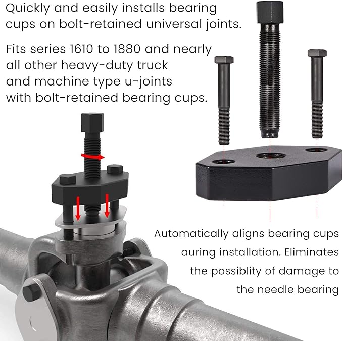 E-cowlboy 10102 Heavy-Duty Universal Joint Puller Class 6-8 & 5192 Bearing Cup Installer Tool Automotive U Joint Puller for 1.5" to 2.2" Bearing Cups (Black)