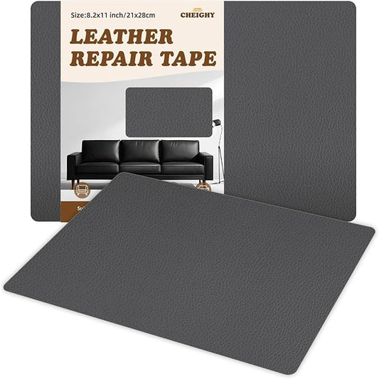 CHEIGHY 2pcs Self-Adhesive Leather Repair Kit for Furniture, Couches, Car Seats 8.2X11 Inch PU Vinyl Leather Patch Tape for Sofa, Office Chairs, Jackets (Dark Grey)