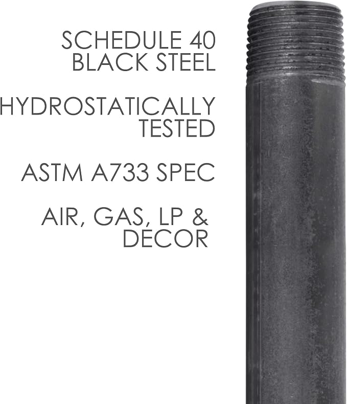 Pipe Decor 1/2" x 5" Malleable Cast Iron Pipe Nipple, Pre Cut Connectors, Industrial Steel Grey Fits Standard Half Inch Black Threaded Pipes Nipples and Fittings, Vintage DIY Furniture, 10 Pack