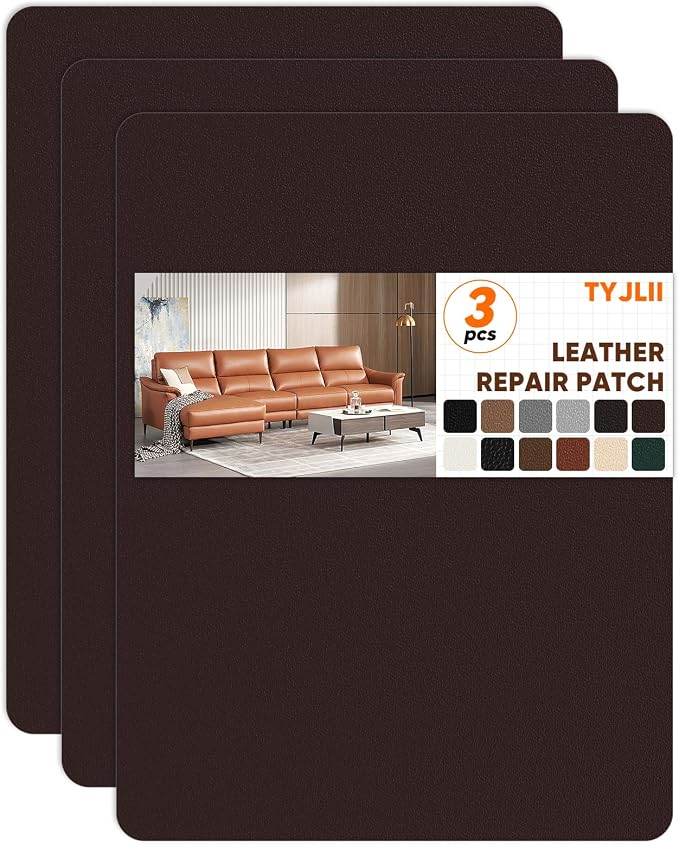 Leather Repair Patch Self Adhesive,8.3″ x 11″ Vinyl Patch Kit,Leather Repair Kit for Furniture,Car Seat,Couch,Office Chair.（Dark Brown）