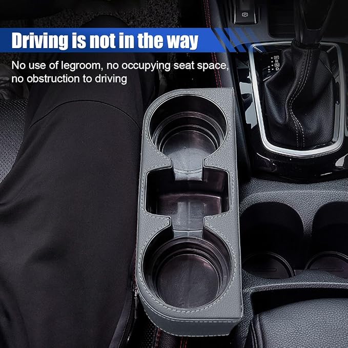 KITUREK Car Cup Holder, PU Leather Cover Auto Front Seat Organizer, Grey | Multifunctional Cup Drink Holder, Gap Filler Coin Bucket Storage Box, Console Side Pocket, Cell Mobile Phone Holder
