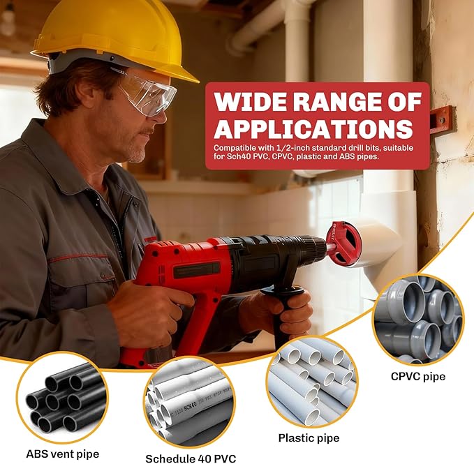 PVC Pipe Reamer, 9Pcs Pipe Reamer for SCH40, Includes 1/2 inch, 3/4 inch, 1 inch, 1-1/4inch, 1-1/2inch, 2inch, 2-1/2inch, 3inch, 4inch Head Aluminum with 2 Blades PVC Fitting Saver