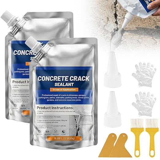 Concrete Crack Filler, Self-Leveling Magic Crack Filler for Concrete, Waterproof Repair Sealant for Cement Driveways, Patio, Sidewalk, Indoor & Outdoor, High Elasticity and Quick-Drying-2PCS
