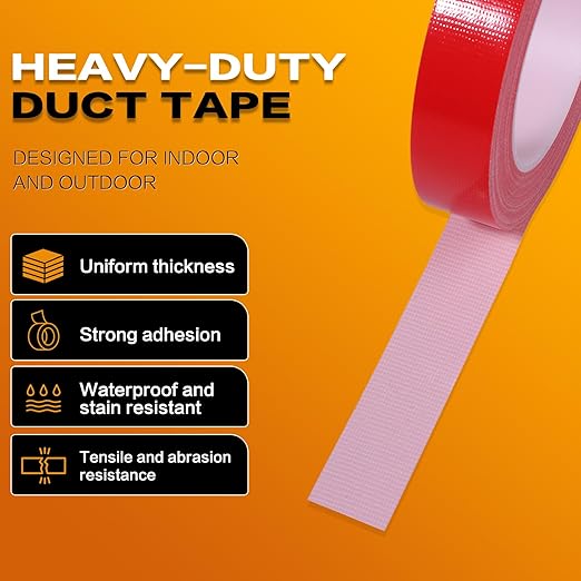 Red Duct Tape 1 Inch x 33 Yards, Heavy Duty Waterproof Repair Tape, Straight Hand-Tear Cloth Tape for DIY Craft, Camping Gear, Home Maintenance & Packing