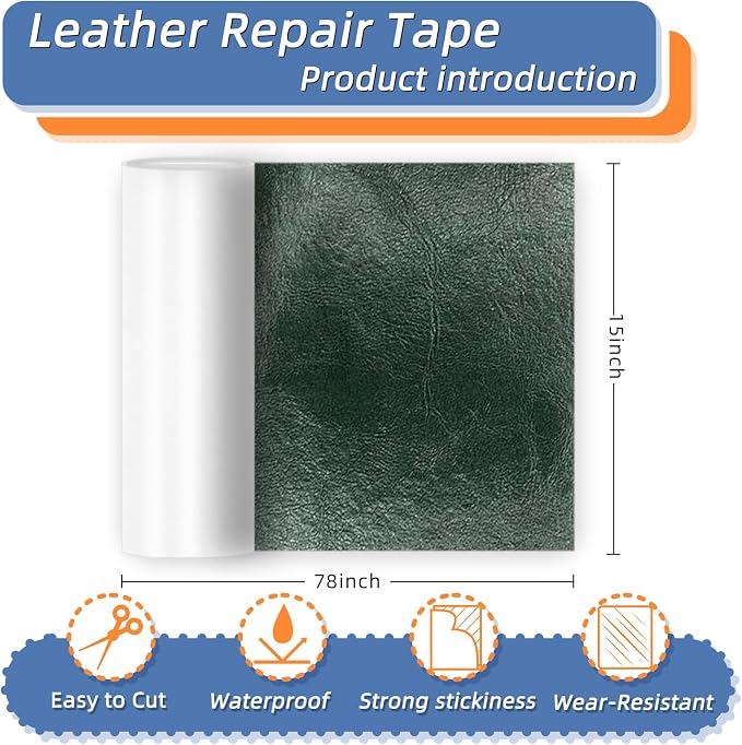 Self Adhesive Faux Leather Repair Patch,1Roll 15x78 Inch Leather Repair Tape for Furniture,Couch Tape for Couches,Bed,Car Seats,Chair,Dark Green