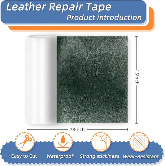 Self Adhesive Faux Leather Repair Patch,1Roll 15x78 Inch Leather Repair Tape for Furniture,Couch Tape for Couches,Bed,Car Seats,Chair,Dark Green