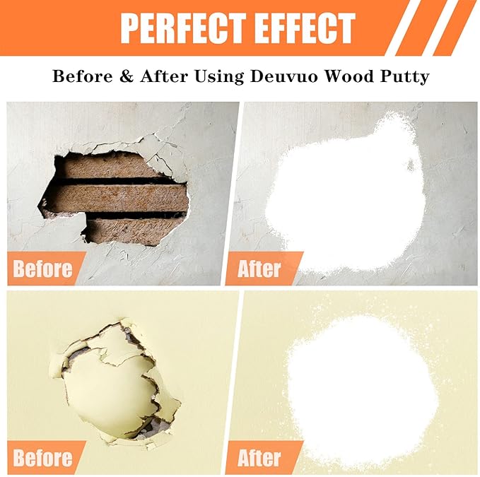 Deuvuo White Wood Filler, 32 Oz Paintable white Wood Putty, Stainable Wood Filler - Exterior Wood Repair Filler Kit Offers a Quick and Lasting Fix for Furniture, Cabinets, Floors,Door, Deck