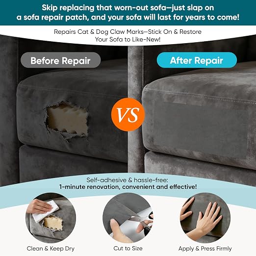 Velvet Repair Tape,9.5x40 Inch Self-Adhesive Couch Patch Repair Fabric Patch for Furniture,Sofas,Cushion,Chairs,Bags,Suede Goods(Dark Grey)