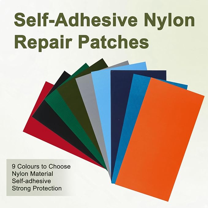 Self-Adhesive Nylon Patches Tent Repair Kit – Outdoor Gear Tenacious Repair Tape, Waterproof Fabric Patches for Clothes, Tent, Down Jacket, Backpack (8pcs, Army Green