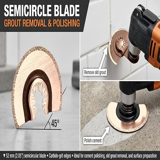 3-Pack Carbide Oscillating Saw Blades Set, Multifunction Tool Blades with Semicircle, E-Shape & Curved Design for Grout Removal, Tile Cutting, Wood and Metal
