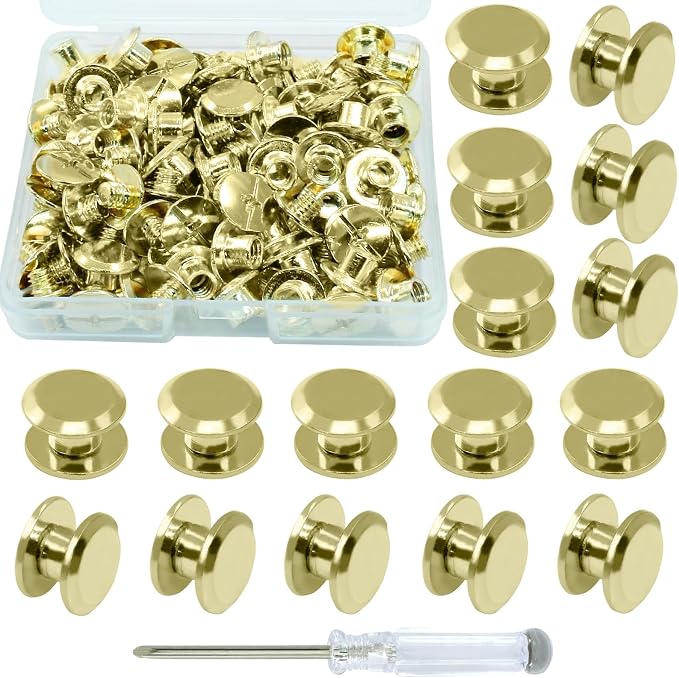 60 Sets Gold Chicago Screws, M5*4mm Leather Rivets Screw Rivets Buttons DIY Leather Trim Craft Bookbinding for Decorate Repair Belt Bag Shoes Purse